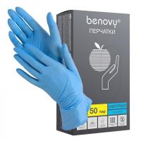 Перчатки нитриловые Benovy, 100шт, голубые (S)