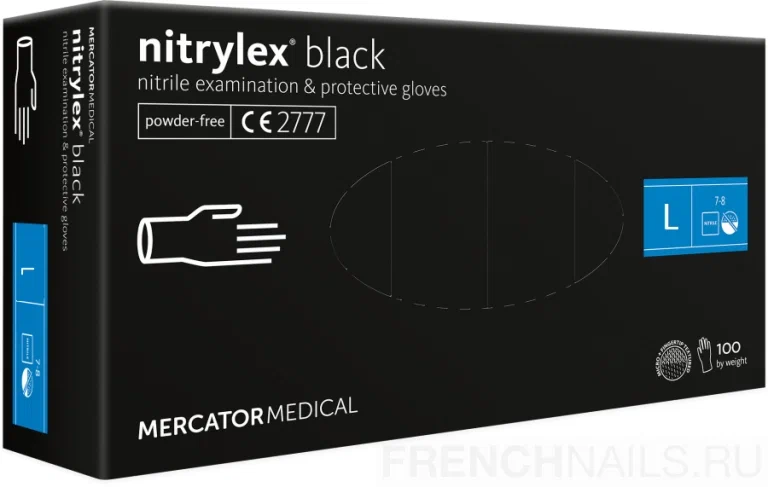 Перчатки нитриловые Mercator Medical, 50пар, черные (L)