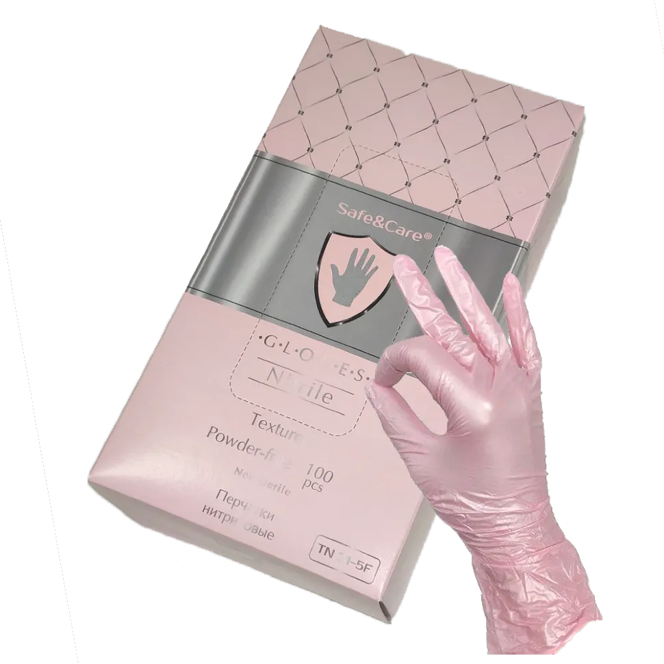 Перчатки нитриловые Safe&Care, 100шт, перламутровые розовые (S)